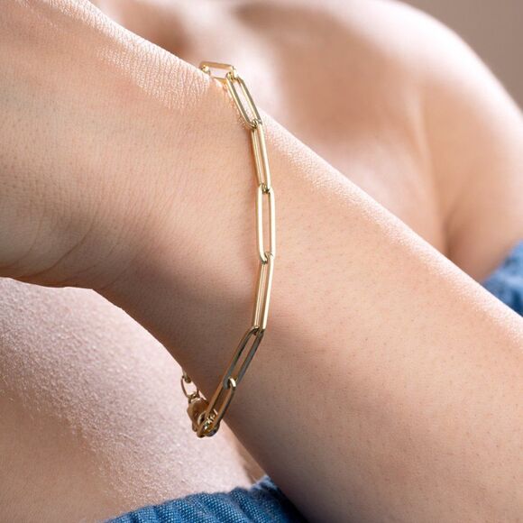 Paperclip 3mm 14K Real Gold Bracelet |perfect gift | 7” | for birthday | - Picture 2 of 3